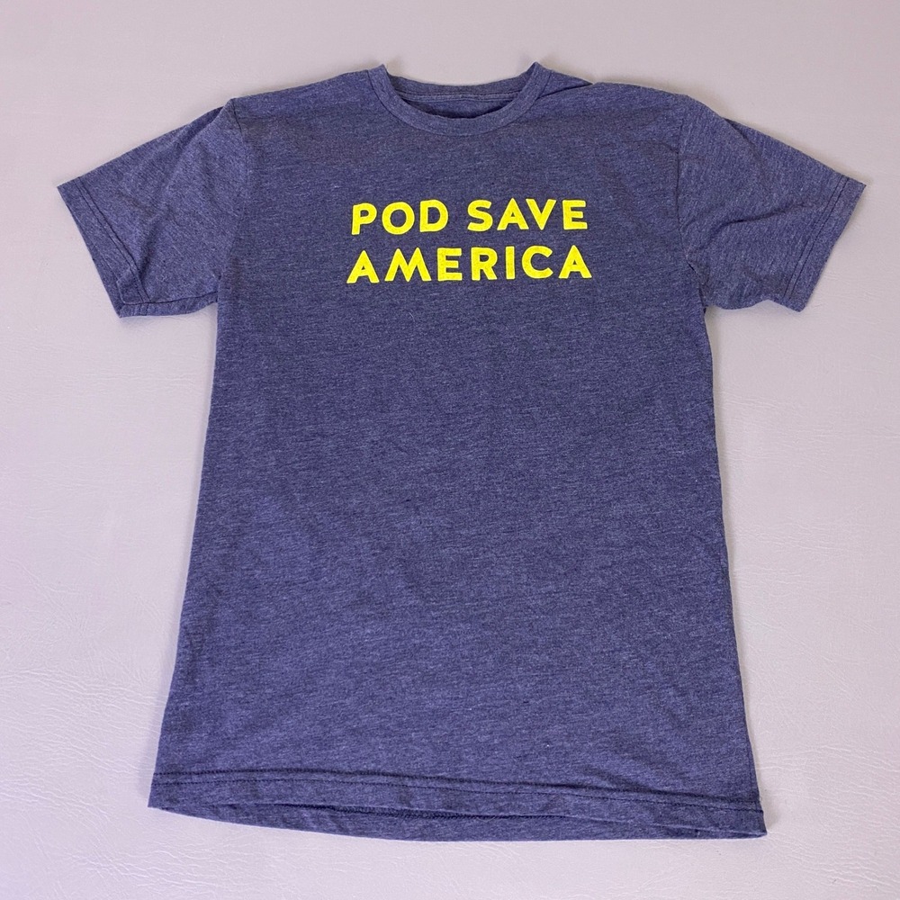 Crooked Media Pod Save America Graphic T-Shirt Small Heather Navy Blue Tri-Blend